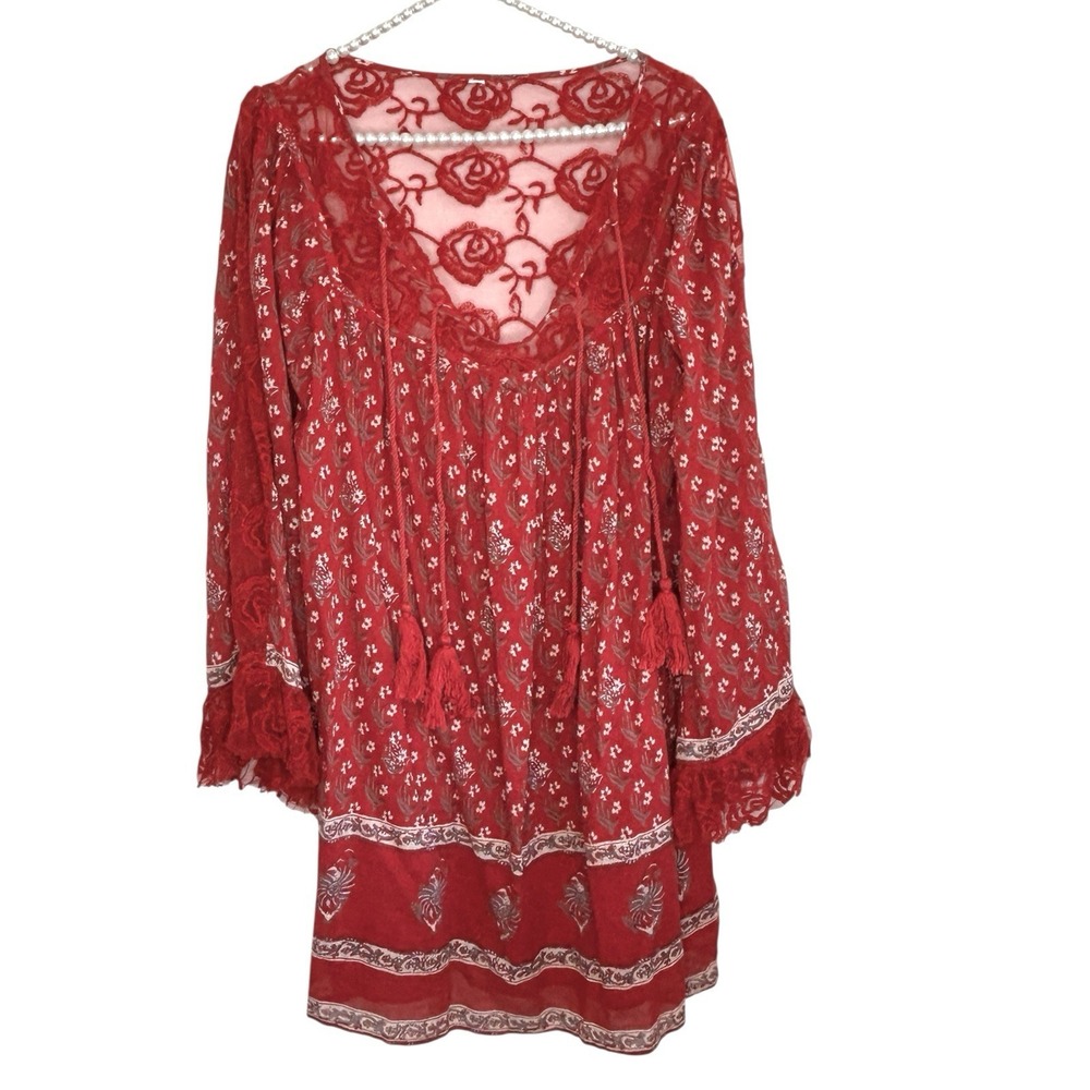 Free People Nomad Child Tunic Dress S Boho Festival Floral Indie Cottage Tassel
